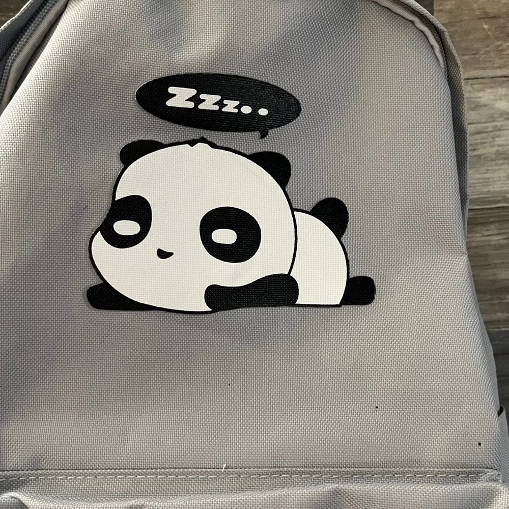 Grey Sleeping Panda Canvas Backpack School Travel Bag with Adjustable Straps
